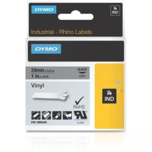 Dymo Black on Gray Color Coded Label - 1  Width x 18 ft Length - Vinyl - Thermal