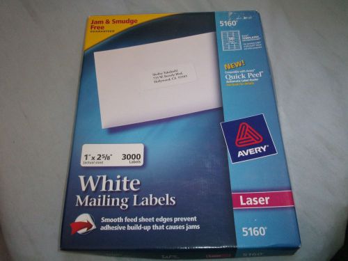 Avery Laser  White Mailing Labels #5160 Smooth Feed Sheets 1&#034; x 2 5/8&#034; - 2850