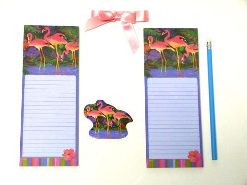 Two Magnetic Notepads, 1 Pencil, 1 Magnet - Tropical Flamingo Design