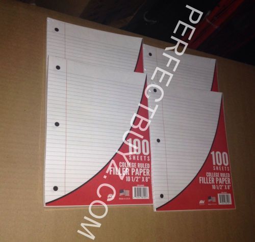4 Bundle College-ruled 100 SHEETS 10.5&#034; x 8&#034; Three-hole punched