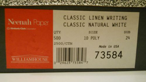 NIB 500 Neenah Classic Linen Natural White Poly Window Envelope No.10-24 Gun Flp
