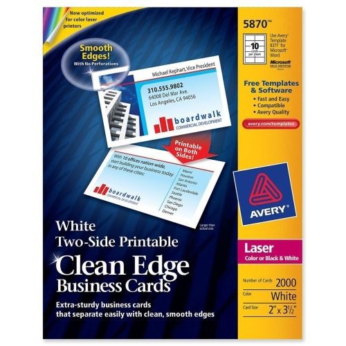 Avery Clean Edge Business Card - Laser - 3.5&#034;x2&#034; - 2000/Box - White
