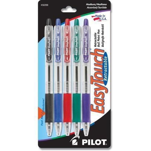 Pilot EasyTouch Retractable Ball Point Pens, Medium Point, 5-Pack, New