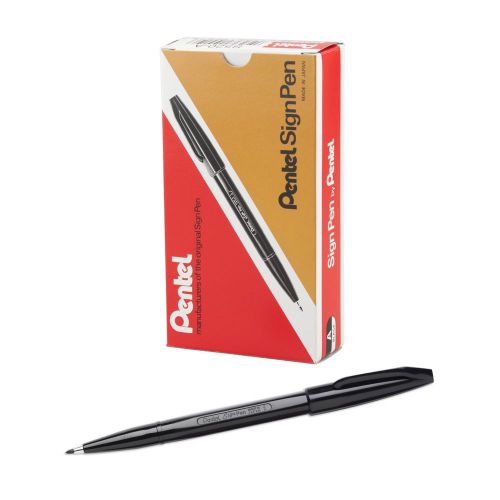 NEW Pentel Sign Pen, Fiber-Tipped, Black Ink, Box of 12 (S520-A)
