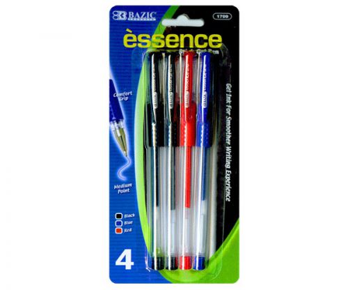 BAZIC Essence Assorted Color Gel-Pen w/ Grip (4/Pack), Case of 12
