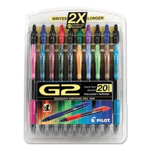 Pilot 31294 G2 Retractable Gel Ink Pen, 0.7mm, Assorted Ink, 20/set
