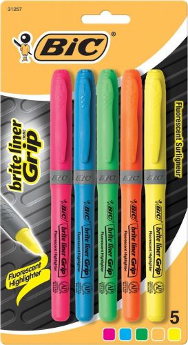 BIC Brite Liner Grip Highlighter - Chisel Tip - Assorted Colors - 5-Pack