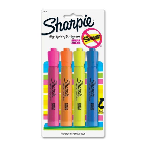 4 LOT SHARPIE ACCENT TANK STYLE HIGHLIGHTERS SMEAR GUARD PINK ORANGE YELLOW BLUE