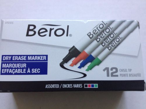 Berol Chisel Tip Dry Erase Markers, 12 Markers, Colored (1751515)