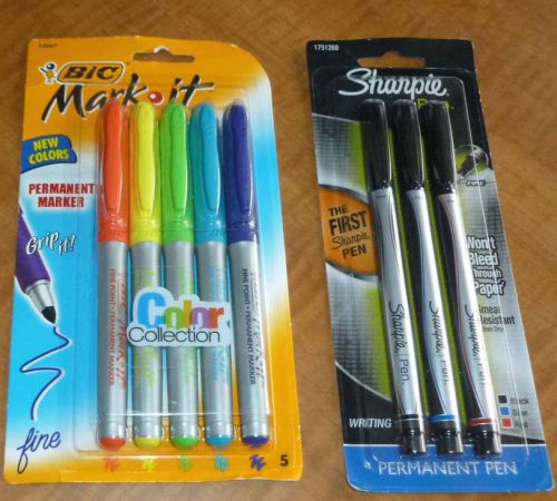 Bic Mark It 5 Pack-Assorted Colors &amp; Sharpie 3 Pen Set - BOTH NEW IN PACKAGE