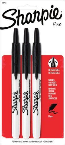 NEW Sharpie Retractable Fine Point Permanent Markers, 3 Black Markers (74745PP)