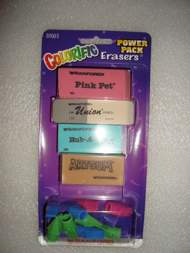 Six Packs Colorific Power Erasers (Pink Pet,Union, Rub-A-Way, ARTGUM, Arrowheads
