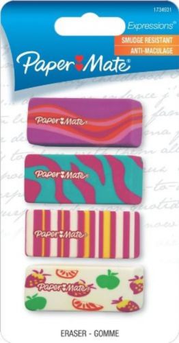 NEW Paper Mate Expressions Decorated Erasers, 4 Erasers (1734931)