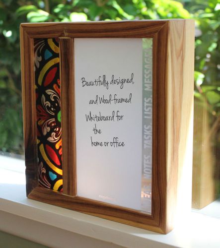 Wood Framed Whiteboard With Stained Glass Print. Beautiful Home or Office Decor