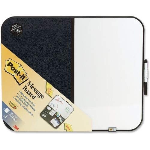 Self-Stick/Dry Erase Combination Board, 22 x 18, Gray/White, Black Frame