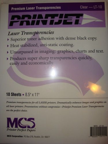 NEW SEALED Clear LT 10 MCS Printjet Laser Transparencies 10 Sheets 8.5&#034; x 11&#034;
