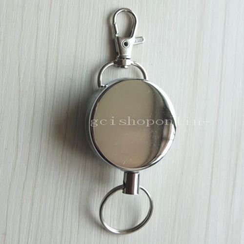 One retractable key ring reel chain for carabiner clip lanyard 4cm metal rope for sale