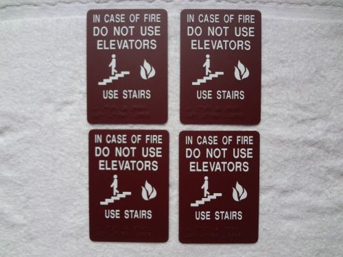 Braille Signs In Case Of Fire Do Not Use Elevator Lot of 4