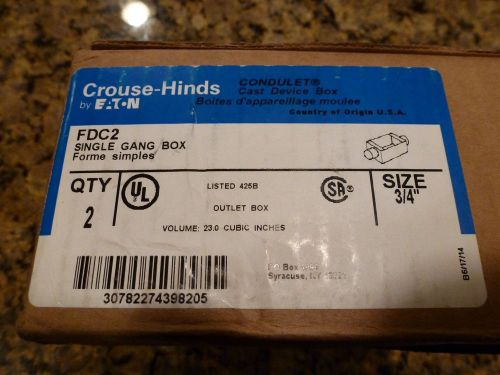 Two Crouse-Hinds Eaton FDC2 Single Gang 3/4&#034; Condulet Cast Iron Device Boxes NIB