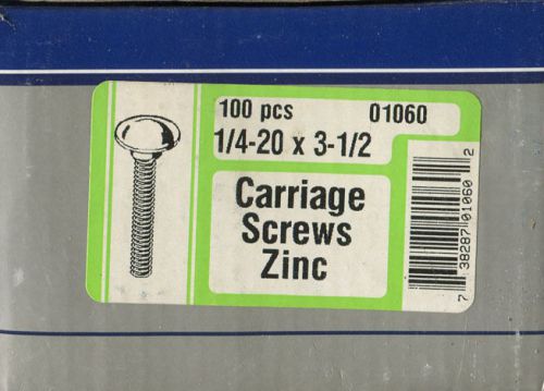 Fastener 1/4&#034;-20 x 3-1/2&#034; Carriage Bolts Zinc - Box of 100 ~ CLOSEOUT PRICED