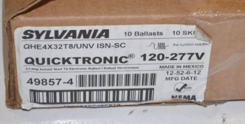 New case of 10 sylvania 4 lamp electronic ballast qhe 4x32t8 unv isn for sale