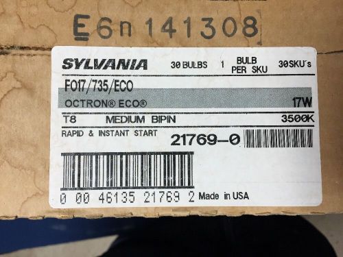 Sylvania f017/735/eco t8 lamps - 1 case (30 bulbs) **nib** for sale