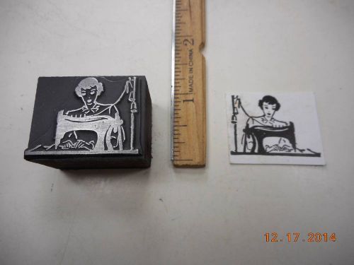 Letterpress Printing Printers Block, Seamstress working on Sewing Machine