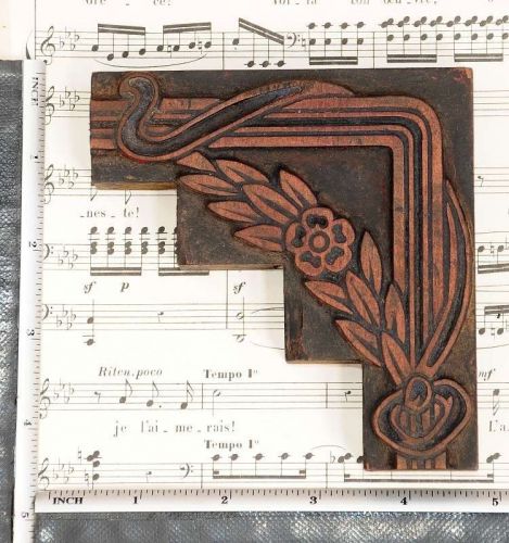 Rare ORNAMENT letterpress wooden printing block rare Art Nouveau printer antique