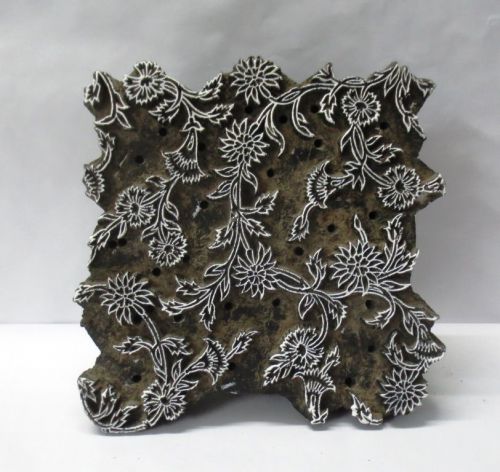 Vintage wooden hand carved textile fabric tissu printer block stamp floral leaf for sale