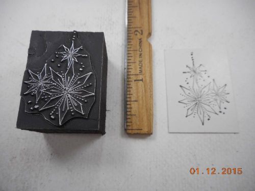 Letterpress Printing Printers Block, Stylized Poinsettia Flowers