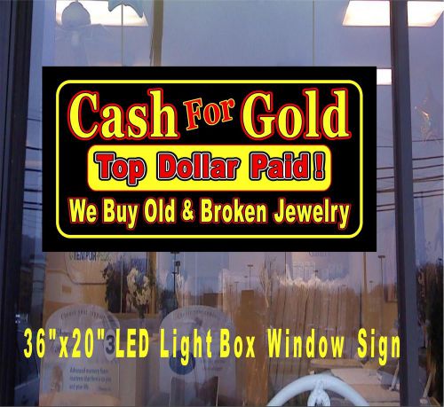 20&#034; x 36&#034; led light box sign - cash for gold top dollar paid - window sign for sale