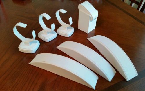 Set of 7 Watch And Bracelet Jewelry Display Vertical Stand White Faux Leather