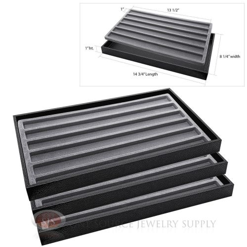3 Wooden Sample Display Trays With 3 Divided 6 Slot Gray Tray Liner Inserts