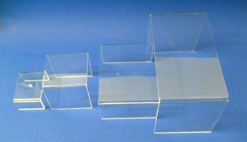 Clear Plastic Display Riser Stands Set of 4 Different Sizes 7&#034; 5&#039; 3&#034; 2 Long Used