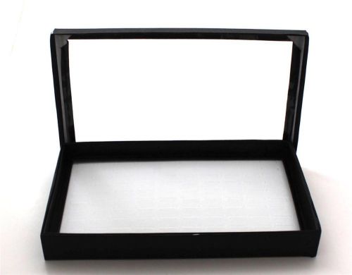 Set of 10 Velvet Ring Display 100 Slot Trays White Insert Black Case Clear Lid