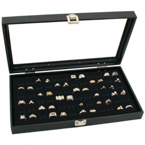 Glass Top Black Jewelry Display Case 72 Slot Ring Tray, New, Free Shipping