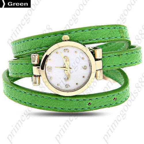 Mustache gold pu leather quartz wrist wristwatch lady ladies women&#039;s green for sale