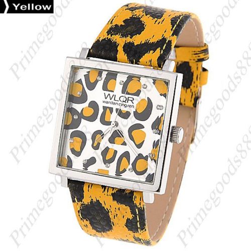 Square Panther Analog Wrist Lady Ladies Quartz Wristwatch Women&#039;s Yellow