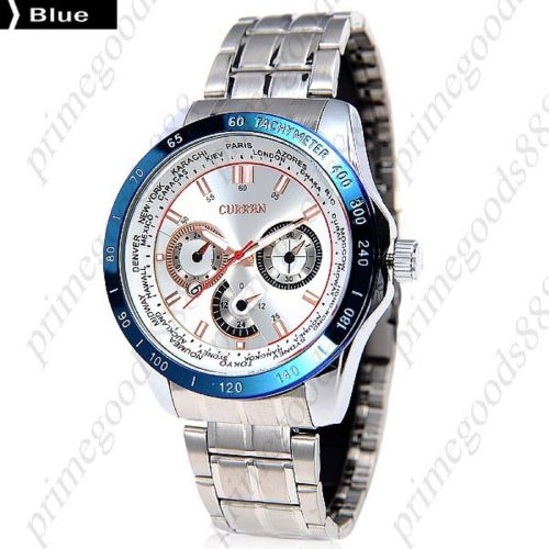 Silver stainless steel date quartz analog free shipping men&#039;s wristwatch blue for sale