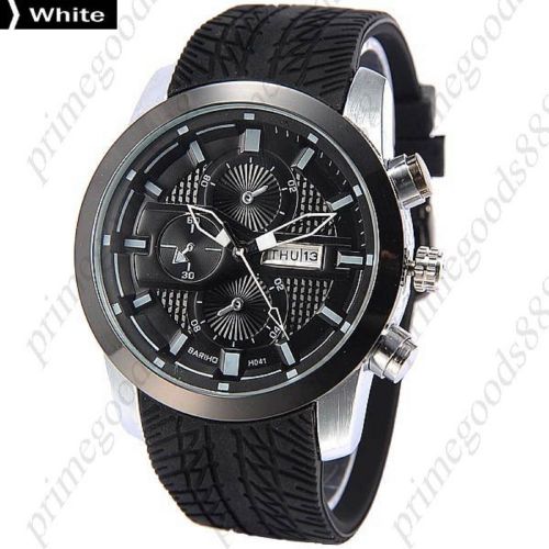 Rubber false sub dials date analog japan quartz men&#039;s wrist wristwatch white for sale