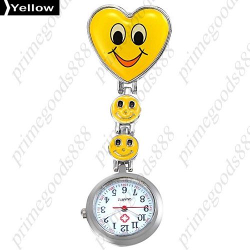 Nurse Heart Shaped Smile Smiley Face Alloy Quartz Pin Men&#039;s Wristwatch Yellow
