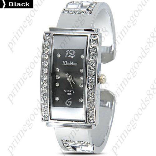 Oblong Rhinestones Alloy Bracelet Bangle Lady Ladies Wristwatch Women&#039;s Black