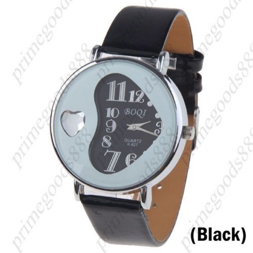 Heart Synthetic Leather Lady Ladies Wrist Quartz Wristwatch Women&#039;s Black