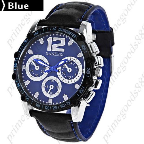 PU Leather Round Case Quartz Wrist Men&#039;s Free Shipping Wristwatch Blue