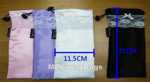 4-Color-1-Set Soft Satin Drawsting Bag Pouch w Stopper Amenity Jewelery Megaway