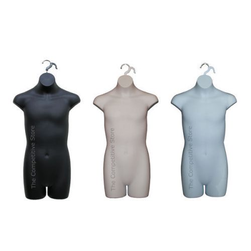 3 teen boy dress mannequin hanging forms black white flesh - for boy sizes 10-12 for sale