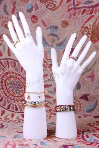 Left + Right PVC White Gloss Mannequin Hand For Jewellery Rings Gloves Bracelet
