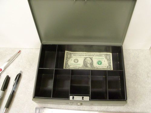 Vintage Used Cash Strong Box Gray Key Lock Removable Change Tray Key  1970&#039;s