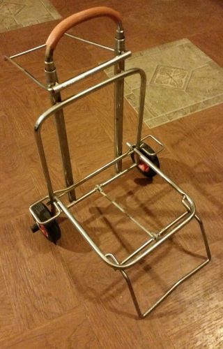 Vintage metal wire folding 2 wheeled grocery shopping flea market cart caddy for sale