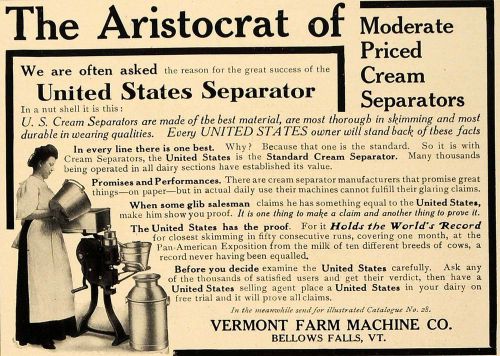 1909 ad united states cream separator vermont milk farm machine bellows cl7 for sale